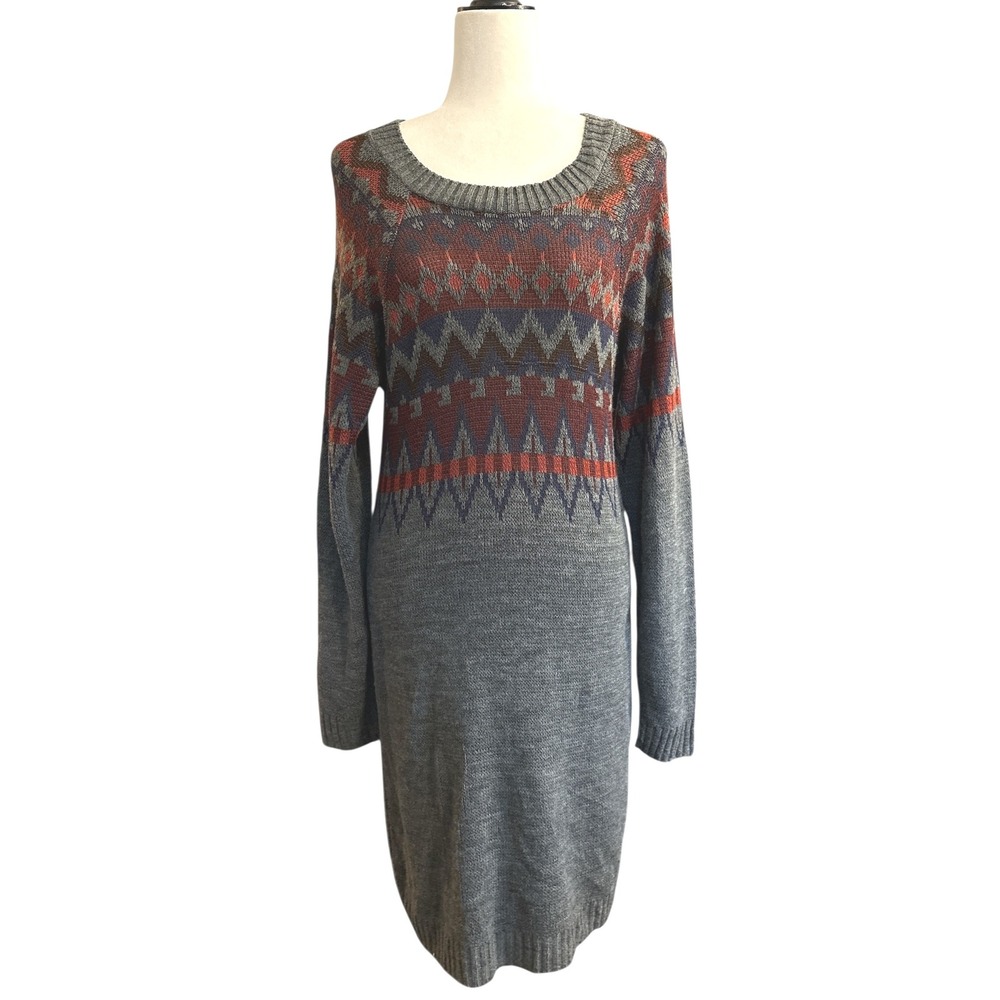 Absolutely Creative Sweater Dress Size L Geometric Aztec Fair Isle Knit USA Mad